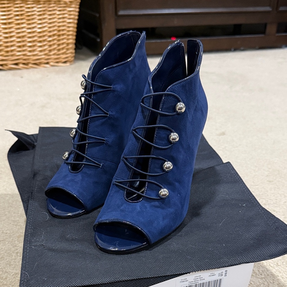 White House Black Market Navy Peep-Toe Heeled Boots